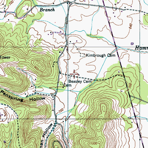 Topographic Map of Beasley Cemetery, TN
