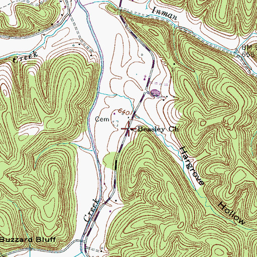 Topographic Map of Beasley Church, TN