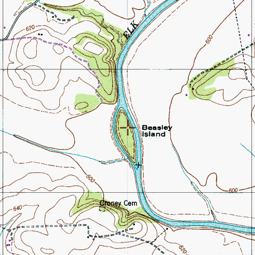 Topographic Map of Beasley Island, TN