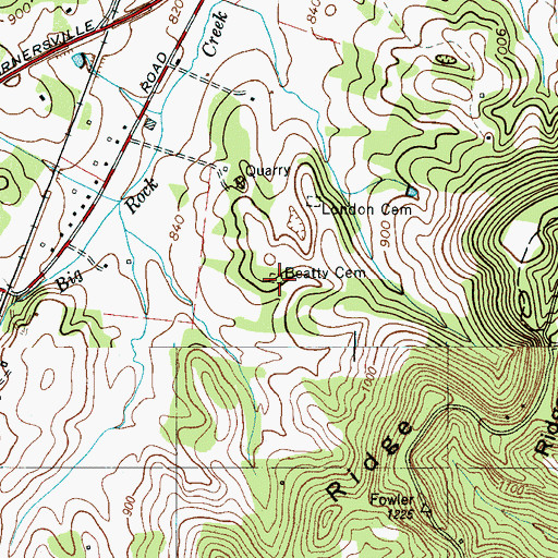 Topographic Map of Beatty Cemetery, TN