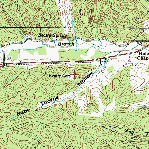 Topographic Map of Beatty Cemetery, TN