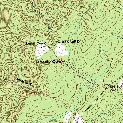 Topographic Map of Beatty Gap, TN