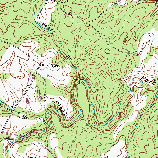 Topographic Map of Beaty Branch, TN
