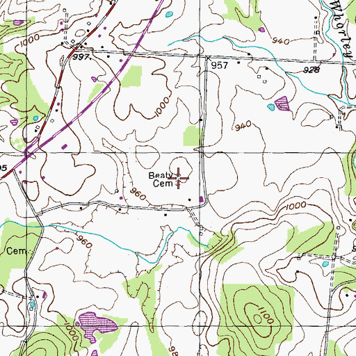 Topographic Map of Beaty Cemetery, TN