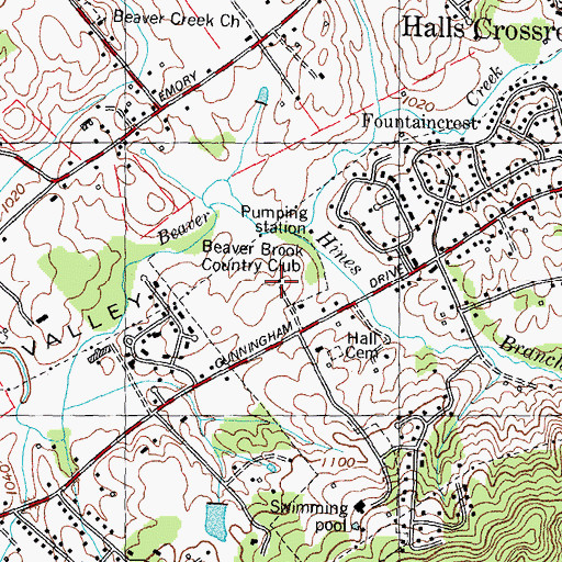 Topographic Map of Beaver Brook Country Club, TN