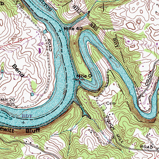 Topographic Map of Beaver Creek, TN