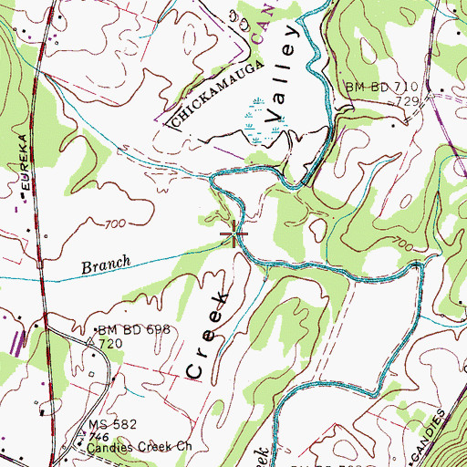 Topographic Map of Beaverdam Branch, TN
