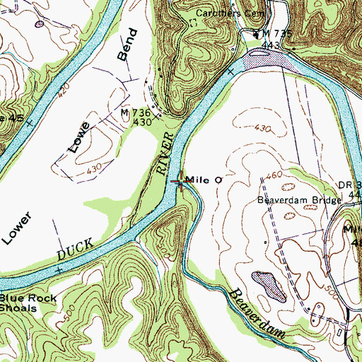 Topographic Map of Beaverdam Creek, TN