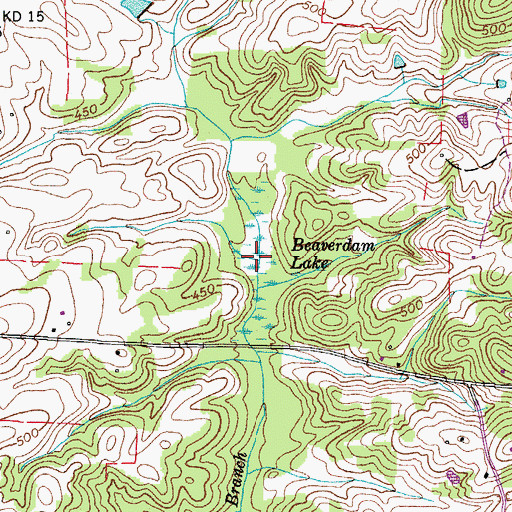 Topographic Map of Beaverdam Lake, TN