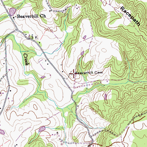 Topographic Map of Beaverhill Cemetery, TN