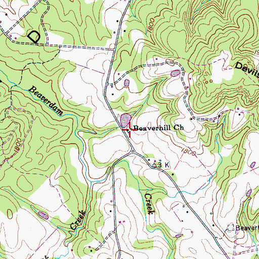 Topographic Map of Beaverhill Church, TN