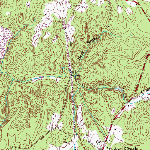 Topographic Map of Beck Branch, TN