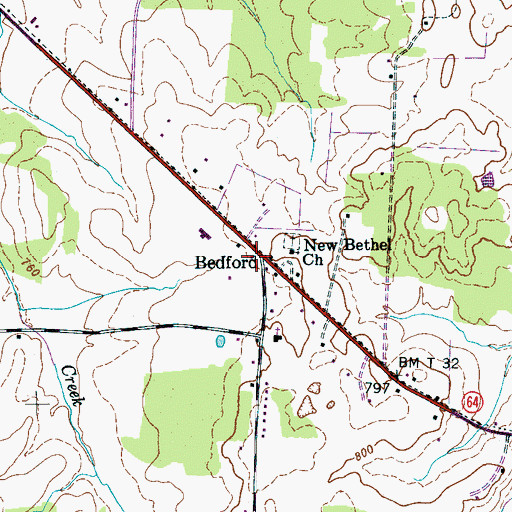 Topographic Map of Bedford, TN