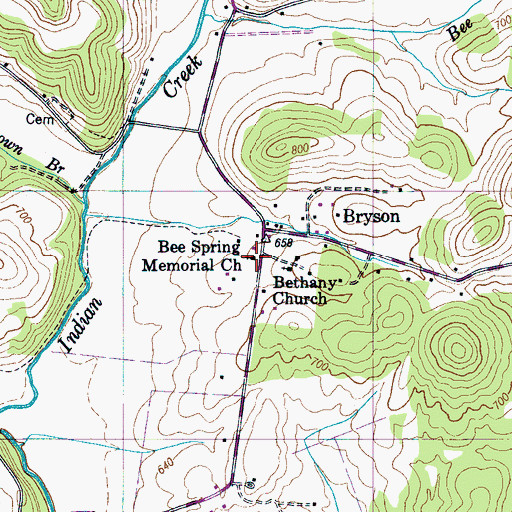 Topographic Map of Bee Spring Memorial Church, TN