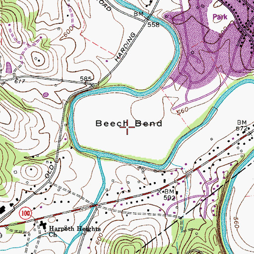 Topographic Map of Beech Bend, TN