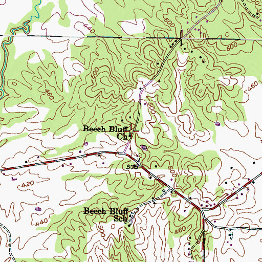 Topographic Map of Beech Bluff Church, TN