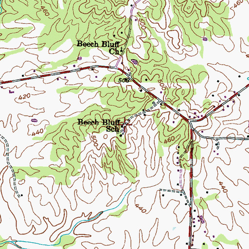 Topographic Map of Beech Bluff School, TN