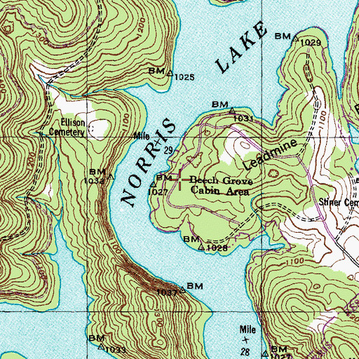 Topographic Map of Beech Grove Cabin Area, TN