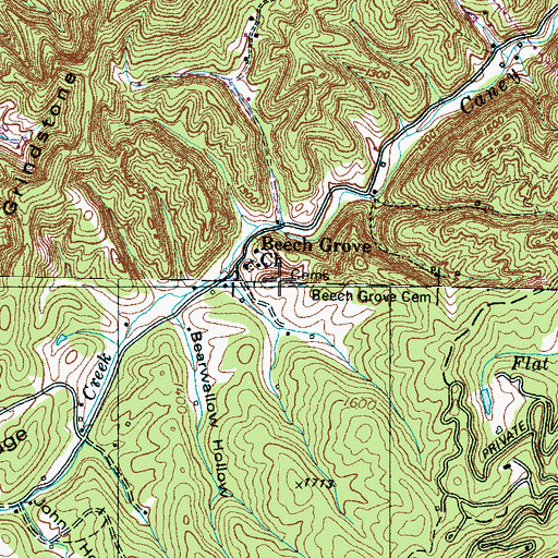 Topographic Map of Beech Grove Cemetery, TN