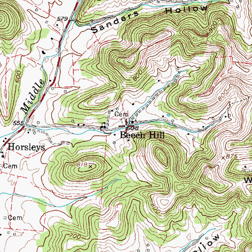 Topographic Map of Beech Hill, TN