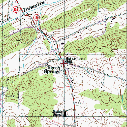 Topographic Map of Beech Springs, TN