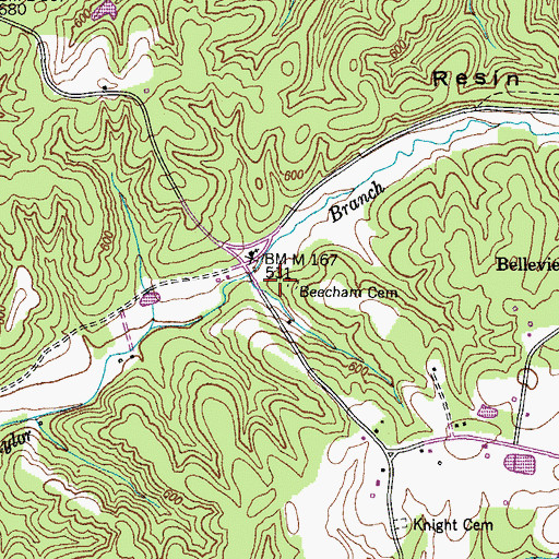 Topographic Map of Beecham Cemetery, TN