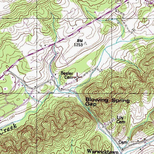 Topographic Map of Beeler Cemetery, TN