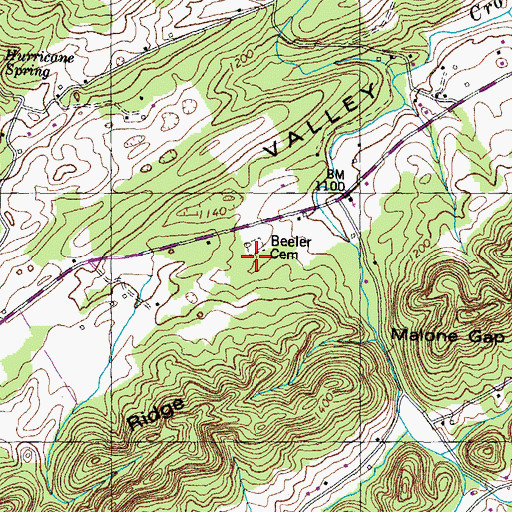 Topographic Map of Beeler Cemetery, TN