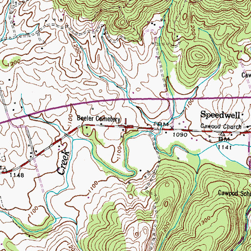 Topographic Map of Beeler Cemetery, TN