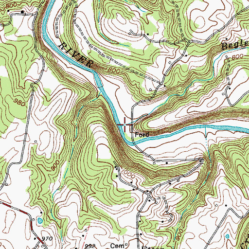Topographic Map of Begley Branch, TN