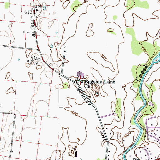 Topographic Map of Begsley Lane Church, TN