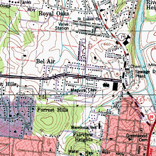Topographic Map of Bel Air, TN