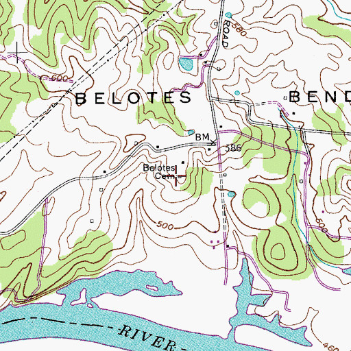 Topographic Map of Belates Cemetery, TN