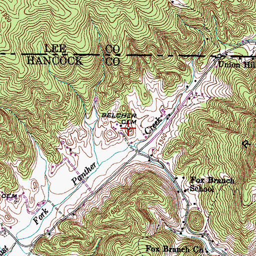 Topographic Map of Belcher Cemetery, TN
