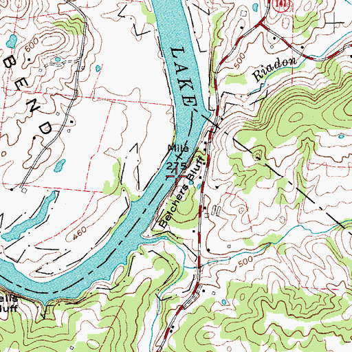 Topographic Map of Belchers Bluff, TN