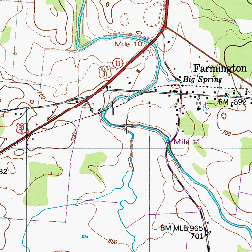 Topographic Map of Belfast Creek, TN