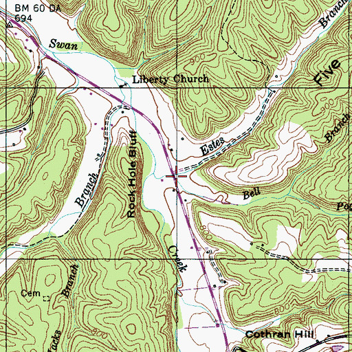 Topographic Map of Bell Branch, TN