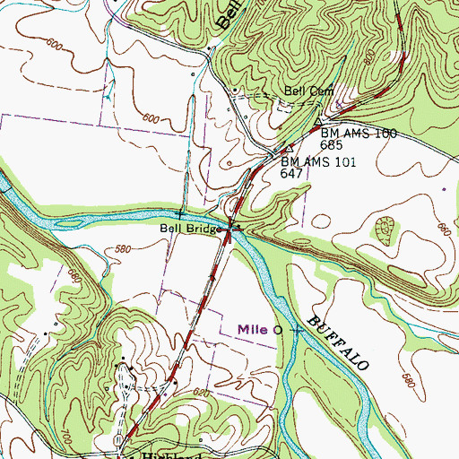 Topographic Map of Bell Bridge, TN