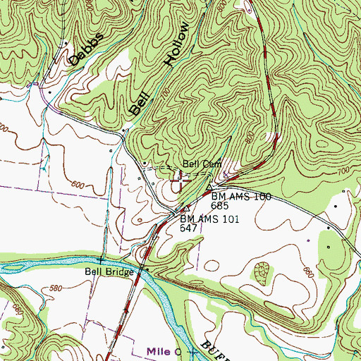 Topographic Map of Bell Cemetery, TN