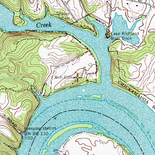 Topographic Map of Bell Cemetery, TN