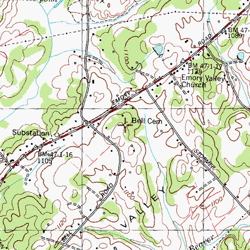 Topographic Map of Bell Cemetery, TN