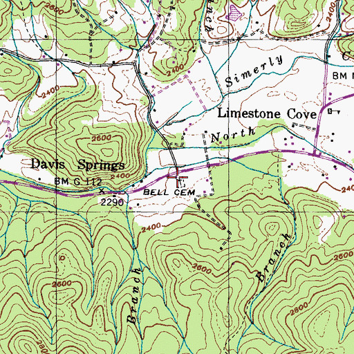 Topographic Map of Bell Cemetery, TN