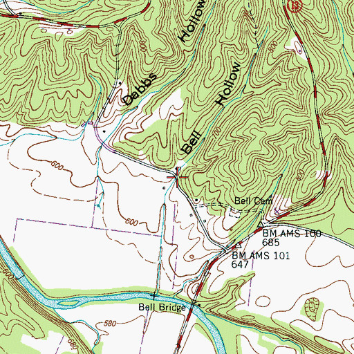 Topographic Map of Bell Hollow, TN