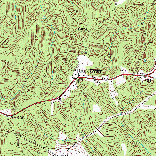 Topographic Map of Bell Town, TN