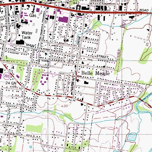Topographic Map of Belle Meade, TN