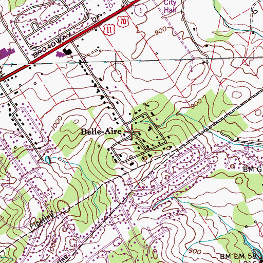 Topographic Map of Belle-Aire, TN