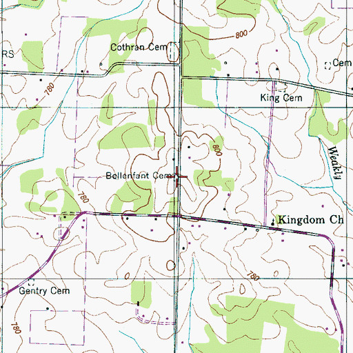 Topographic Map of Bellenfant Cemetery, TN