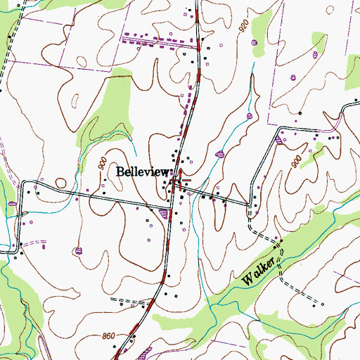 Topographic Map of Belleview, TN