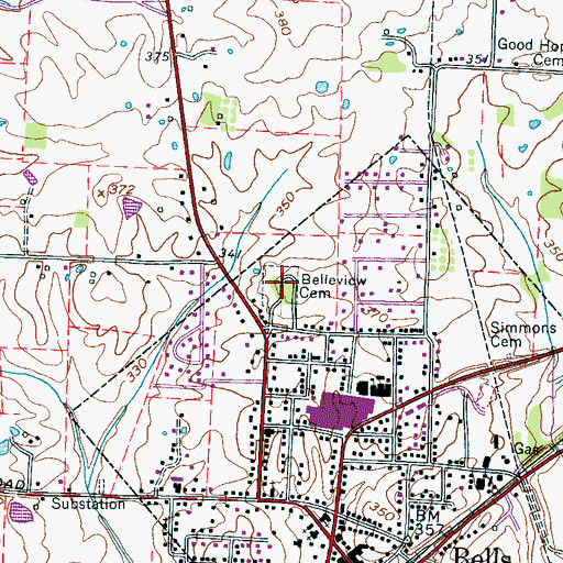 Topographic Map of Belleview Cemetery, TN