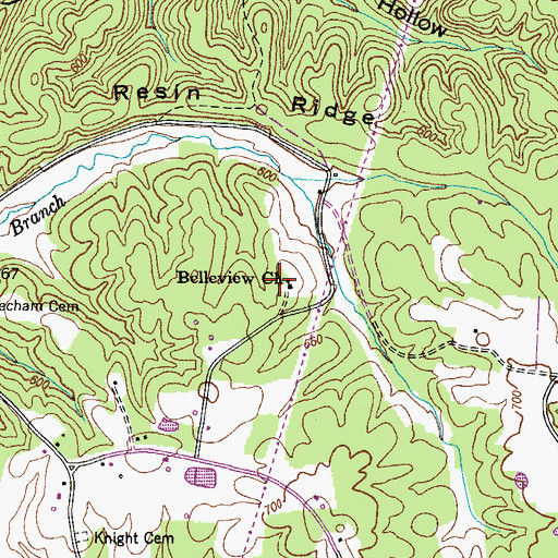 Topographic Map of Belleview Church, TN